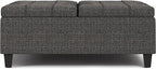 SIMPLIHOME Harrison 40 inch Wide Transitional Square Large Coffee Table Storage Ottoman in Ebony Polyester Tweed, Assembled, for The Living Room and Bedroom