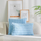 DEELAND Pack of 2,Double-Sided Faux Fur Plush Decorative Throw Pillow Covers Fuzzy Striped Soft Pillowcase Cushion Covers for Sofa Couch Bedroom Lightblue 12x20 inch