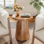 Tribesigns Farmhouse Round End Table, Wooden Couch Side Table with Octagonal Base, Rustic Brown Nightstand Pedestal Accent Furniture for Living Room, Bedroom (1, Walnut)