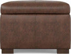SIMPLIHOME Gabbie 48 inch Wide Contemporary Rectangle Rectangular Storage Ottoman in Distressed Chestnut Brown Vegan Faux Leather, Assembled, For the Living Room, Entryway and Family Room