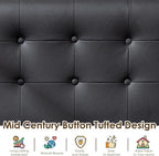 STHOUYN Black Small Leather Couch for Office, Booth Seating 2 Person Waiting Room Bench Couch, Mid Century Modern Loveseat Wood Sofa (Black)