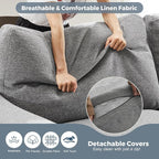 ABCASA 112" Convertible Sectional Sofa, Large L Shaped Couch with Detachable Sofa Cover, Modular Couch for Living Room, Breathable Linen Fabric Corner Sofa for Apartment, Grey