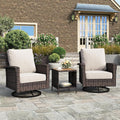 HERA'S HOUSE 3 Pieces Patio Bistro Set, High Back Swivel Wicker Chairs with Rattan Side Table, Outdoor Chairs Set with 5.5" Thick Cushions, Patio Furniture for Bistro Deck Porch Pool, Brown/Beige