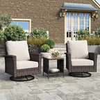 HERA'S HOUSE 3 Pieces Patio Bistro Set, High Back Swivel Wicker Chairs with Rattan Side Table, Outdoor Chairs Set with 5.5" Thick Cushions, Patio Furniture for Bistro Deck Porch Pool, Brown/Beige