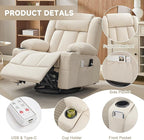 Power Swivel Rocker Recliner Chair with Heat and Massage, USB and Type-C Charging Port, Electric Glider Rocking Chairs, Oversized Recliner Chairs for Adults(Fabric, Beige)