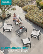 SERWALL Outdoor Patio Furniture Set, 5 Piece HDPE Patio Conversation Sets, All-Weather Wood-Like Outdoor Couch Loveseat and Coffee Table with Thick Cushions for Porch Balcony Garden Backyard