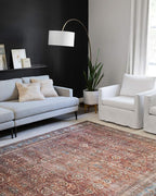 Loloi Layla Collection LAY-01 Brick/Blue 7'-6" x 9'-6" .13" Thick Area Rug, Soft, Durable, Vintage Inspired, Distressed, Low Pile, Non-Shedding, Easy Clean, Printed, Living Room Rug