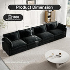 Modular Sectional Sofa, 146.5 Inch I-Shaped Cloud Sofa with Deep Seat Chenille Sofa with Cushions, Four Seater Sectional Sofa for Living Room Apartment,Black