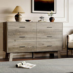 Dresser for Bedroom with 6-Drawer, 47.2" Modern Chest of Drawers with Metal Handles, X-Shape Base & Adjustable Center Leg, Anti-Tip Closet Organizers and Storage