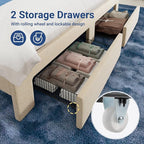 Allewie Vertical Tufted King Size Upholstered Platform Bed Frame with 2-Tier LED Storage Headboard & 2 Storage Drawers, USB & Type-C Charging Ports, Noise-Free/No Box Spring Needed, Beige