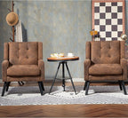 Mid-Century Modern Accent Chair Set of 2, Plush Suede Fabric with Button Tufted High Back & 5" Thick Cushion, High Comfort Reading Chair for Living Room, Bedroom, Office (Brown)