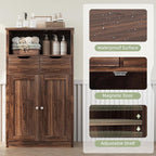 Shintenchi Floor Storage Cabinet, Bathroom Storage Organizer with Doors and Drawers, Freestanding Side Cupboard Pantry with Adjustable Shelf for Bathroom/Kitchen/Livingroom, Walnut