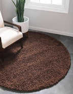 Unique Loom Solid Shag Collection Area Rug (4' 1" Round, Chocolate Brown)