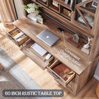RedLemon 60" Farmhouse Desk with Hutch, Wood Home Office Executive Desk with Drawer, Charging Station, Keyboard Tray, File Drawer, Storage Cabinet, Rustic Writing Computer Desk (Natural Oak)