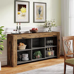 Tribesigns 63-Inch Long Console Table, Rustic Wood Entryway Table with 6 Storage Cubes, Industrial Narrow Sofa Table Behind Couch Table for Living Room, Hallway