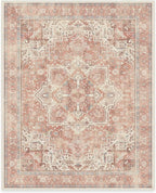 RUGGABLE Washable Area Rug – Kamran Rose Pink 8x10, Stain-Resistant, Non-Slip – Large Machine Washable Rugs for Living Room, Bedroom, Hallway, Entryway & Office–with Standard Pad