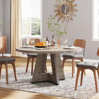 Tribesigns Round Dining Table for 4, 47 inch Farmhouse Circle Kitchen Table with Wooden Pedestal Base for Kitchen, Dining Room, Living Room (Grey)