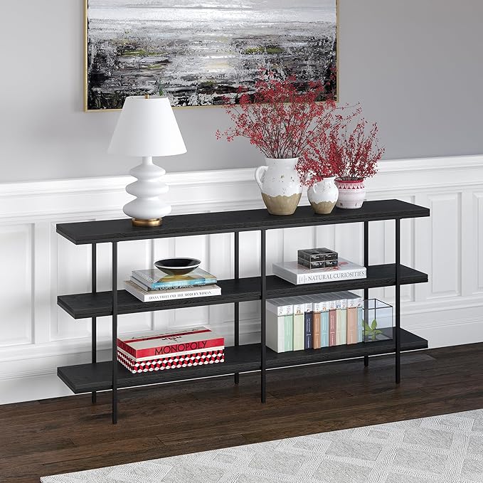 Henn&Hart 64'' Wooden Rectangular Console Table Entryway Table, Sofa Table with Wooden Shelves for Entryway, Living Room, Couch, Hallway, or Office, Black Grain.