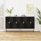 Sideboard Buffet Cabinet with Storage - Accent Storage Cabinet with Doors, Wood 4 Doors Cabinet with Metal Legs, 60" Buffets & Sideboards, Modern Credenza for Living Room (Black)