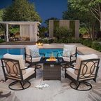 Patio Furniture Set with 32" Fire Pit Table, Patio Conversation Sets 4 Swivel Chairs with Thick Cushion and 50000 BTU Fire Pit Table (5 Pieces,Beige)