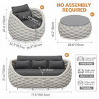 Aluminum Outdoor Seating Set: 5 Pieces Woven Rope Patio Conversation Set - Metal Sofa Set Cushioned Assembled - Modern Couch Porch Furniture for Deck Lanai Balcony Yard Poolside Hotel Resort