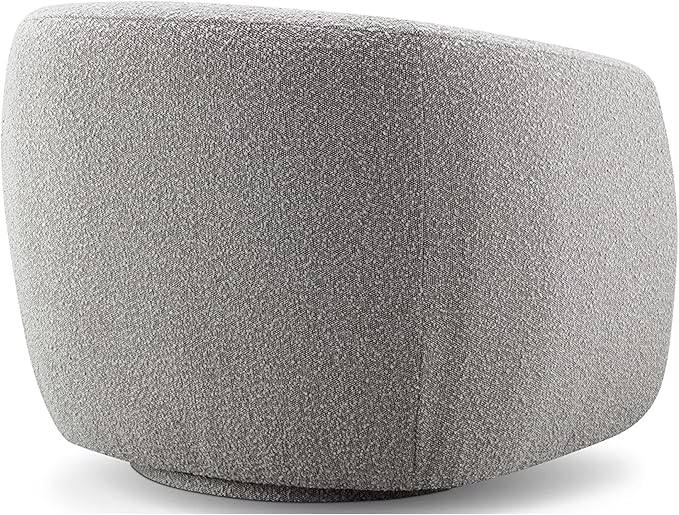 CHERS Aspen Swivel Accent Chair with Wood Accents, Bouclé Upholstered Armchair for Living Room, 360° Swivel Barrel Chair with High-Density Cozy Foam Cushioning, Modern Design, Gray