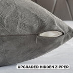 FUTEI Dark Grey Velvet Throw Pillow Covers 24x24 Inch Set of 2,Soft Embossed Leaf-Relief Textured European Cushion Cases,Natural Home Decor for Couch Living Room