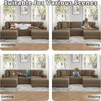 Modular Sectional Couches for Living Room, 118" Modern Upholstered Sofa Couche with Ottoman for Living Room Bedroom, Camel