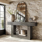 LITTLE TREE 63 Inches Long Console Table, 2-Tier Farmhouse Sofa Table Behind Couch, Large Narrow Entryway Table for Living Room, Wooden Hallway Foyer Table with Heavy Duty Base, Grey