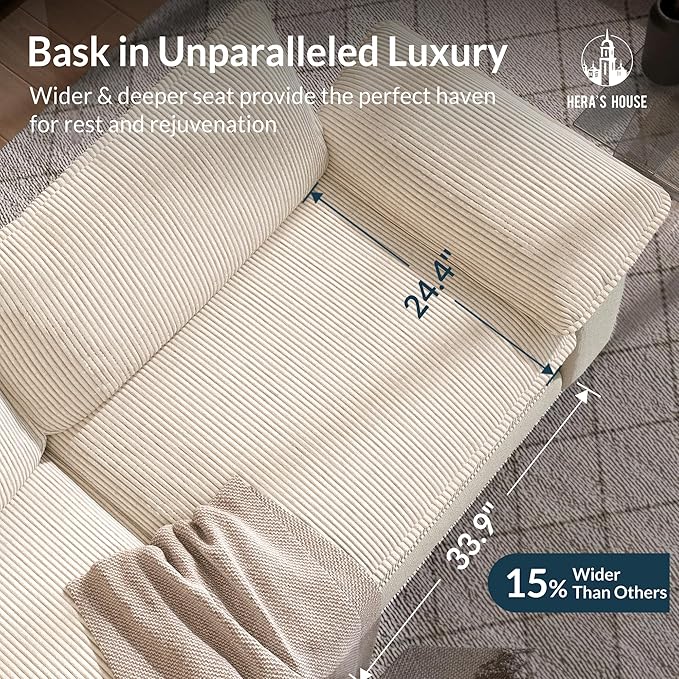 HERA'S HOUSE Oversized Modular Sectional Sofa, 124" L Shaped Cloud Couch with Ottoman and Throw Pillow, Mixed Fabric Sleek Couches for Living Room, Beige