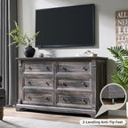 Farmhouse 6 Drawers Dresser for Bedroom, 54" Wide Large Dressers & Chests of Drawers w/Roman Column, Wooden Dresser TV Stand with Large Drawers for Nursery Bedroom Living Room Hallway,Dark Rustic Oak