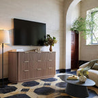 win2win 9 Drawer Dresser, Mid Century Modern Dresser with Storage, 55" Wide Fluted Chest of Drawers with Faux Marble Top, Dressers TV Stand, Drawers Organizer for Bedroom, Living Room, Hallway Walnut