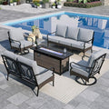 Sophia & William Patio Furniture Set with Fire Pit Table, 4PCS Metal Outdoor Conversation Set with Fire Pit Table, 2 Swivel Chairs,1 Loveseat,3-Seater Couch for Outdoor Seating,Backyard,Porch(Grey)