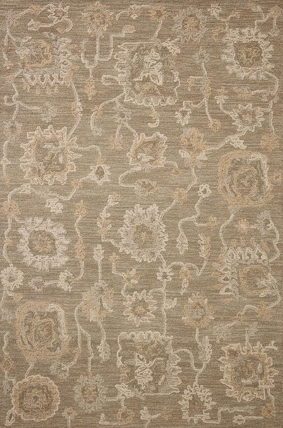 Loloi Chris Loves Julia Dorothea Collection DRT-01 Oak/Natural 8'-6" x 11'-6" Area Rug Wool Neutral Floral Living Room Bedroom Carpet