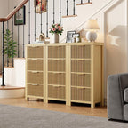 Modern 12-Drawer Solid Wood Dresser with Fluted Front & Gold Handles, Multifunctional Tall Storage Chest, for Hallway, Entryway, Natural X3