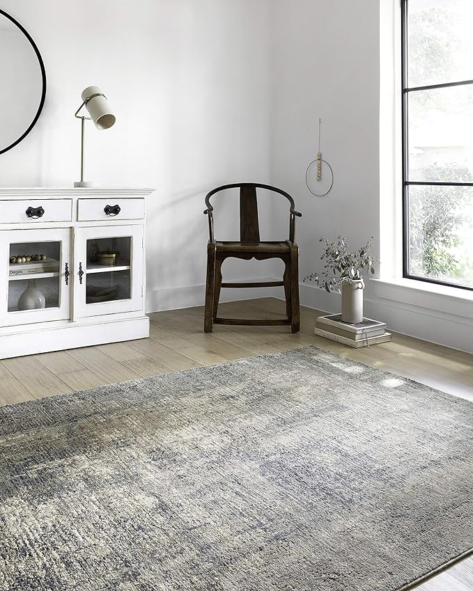 Loloi Teagan Collection TEA-05 Denim/Slate 6'-7" x 9'-2" Area Rug, Large, Soft Neutral Rug, High-Traffic for Living Room, Bedroom, Home Office, Dining Area
