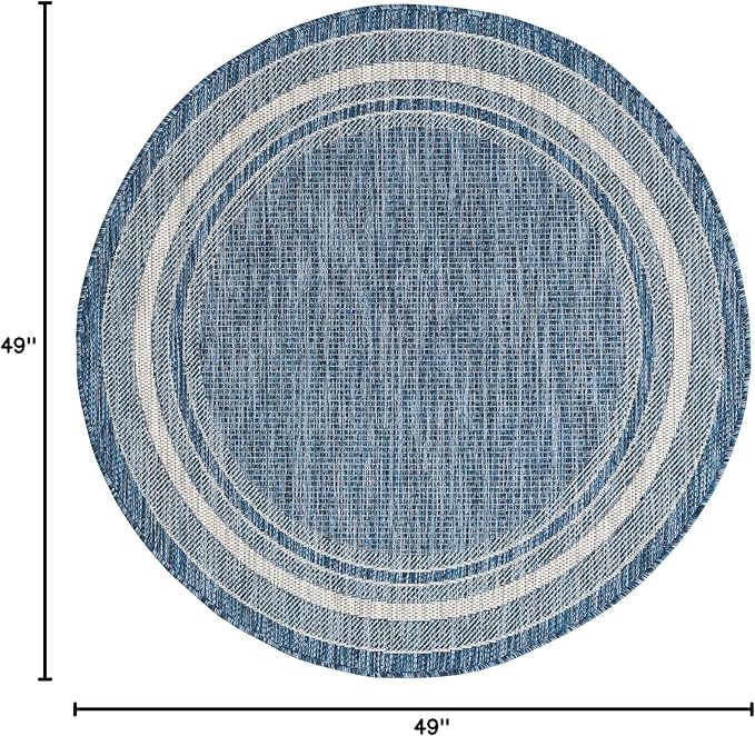 Unique Loom Outdoor Border Collection Area Rug - Soft Border (4' 1" Round, Blue/ Ivory)