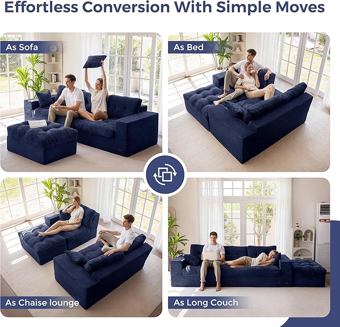 MAXYOYO Sectional Sofa Couch and Chaise Lounge, L Shaped Modern Cloud Couch with Ottoman, Comfy Sofa with Layered Cushion, Tufted Upholstered Sleeper Chair for Living Room, No Assembly Required