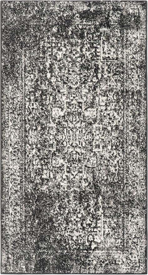 SAFAVIEH Evoke Collection Accent Rug - 2' x 3', Black & Grey, Distressed Design, Non-Shedding & Easy to Clean, Ideal for Front Door, Kitchen, Entryway, Accent Space (EVK256R)