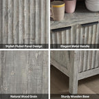 Buffet Cabinet with Storage - Modern Farmhouse Rustic 32 Fluted Sideboard Storage Cabinet Buffet with Adjustable Shelves, Coffee Wine Bar Organizer for Dining Room (Grey)