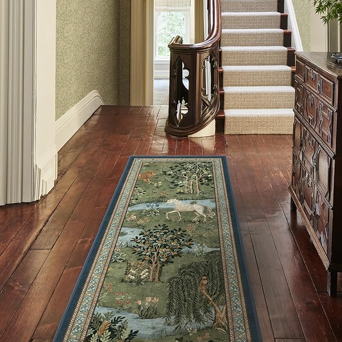 RUGGABLE x Morris & Co Washable Area Rug – Owl & Willow Green 3x5, Stain-Resistant, Non-Slip – Small Machine Washable Rugs for Living Room, Bedroom, Hallway, Entryway & Office–with Standard Pad