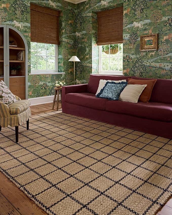 Loloi Chris Loves Julia Fletcher Collection FLE-01 Natural/Black 8'-6" x 11'-6", .37" Pile Height, Area Rug