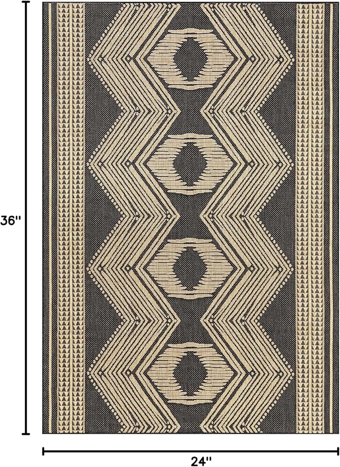 nuLOOM 2' x 3' Outdoor Tribal Geometric Area Rug, Stain Resistant, Weather Resistant, High Traffic, Patio, Balcony, Outside, Ranya Dark Grey