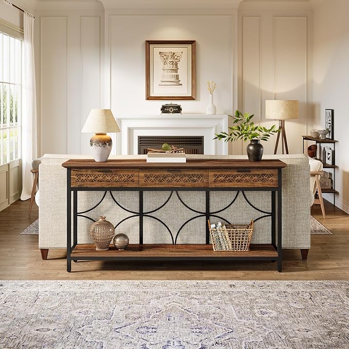 Tribesigns Console Table with Drawers, 70.9-Inch Extra Long Entryway Table with Storage for Entryway, Living Room, Foyer, Unique Design