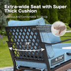 6 Piece Metal Outdoor Patio Furniture Set, Patio Conversation Set with Rocking Chair and 5.75" Thick Cushion & Coffee Tabl, Outdoor Seating Black Frame Backyard Furniture, Denim Blue