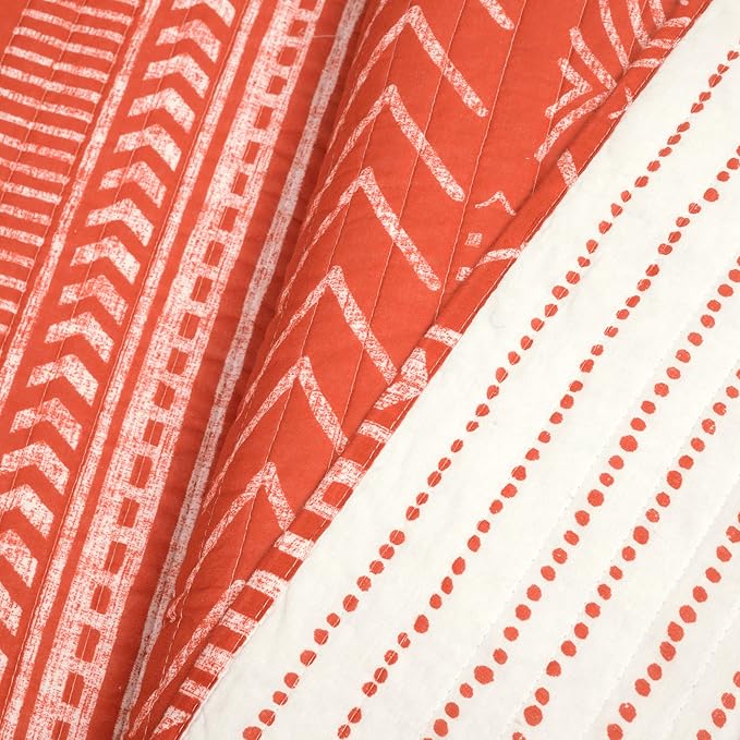 Lush Decor Hygge Geo Pattern Striped 3 Piece Quilt Bedding Set, Full/Queen, Burnt Orange