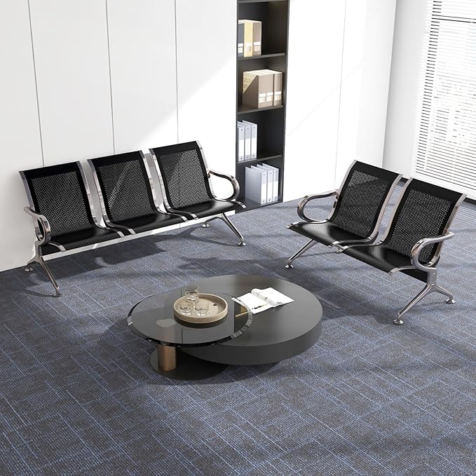 Kinsuite 5-Seat Office Guest Chairs & Reception Chairs - Waiting Room Chairs Airport Reception Seat Bench, Guest Chairs with Arms Lobby Bench Seating for Office Bank Airport Hospital, Black
