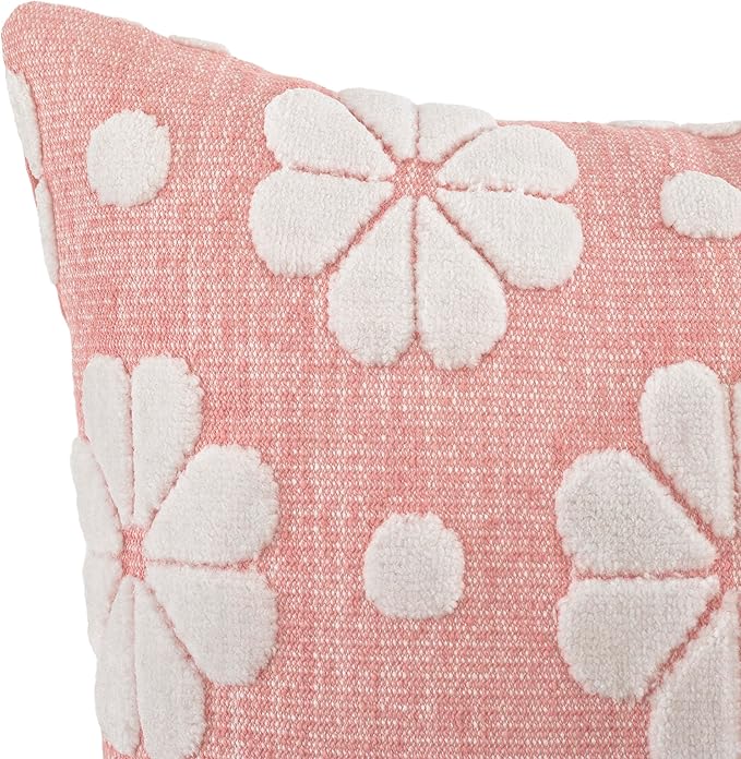 kate spade new york Spade Floral Decorative Pillow, 20" x 20" Throw Pillow for Bed or Sofa, Textured Cotton and Polyester Blend Cover, Pink