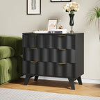 3 Drawer Dresser, Fluted Chest of Drawers with Handles for Closet, Large Nightstand with 3 Drawers Accent Cabinet for Bedroom, Living Room, Hallway (Black)
