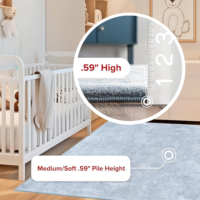 nuLOOM 6' Round Cozy Plush Area Rug, Machine Washable, Non-Slip, Soft Fluffy Shag Carpet for Living Room Bedroom Kids Room Nursery Home Decor, Loni Light Blue